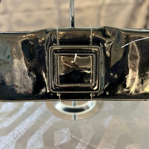 Ladies Sleek Black Dinner Purse/Bag with a Faux Buckle, There's Clasp Underneath - Picture 11 of 16